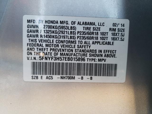 2014 HONDA PILOT EXL 5FNYF3H57EB015896