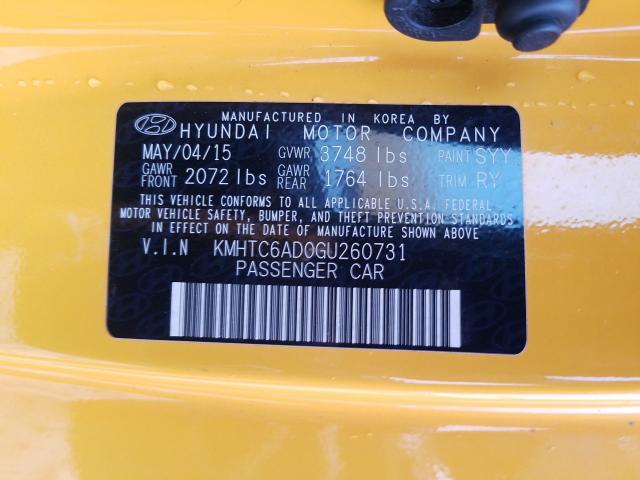 2016 HYUNDAI VELOSTER KMHTC6AD0GU260731