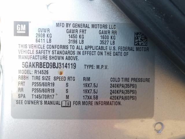 2011 BUICK ENCLAVE CX 5GAKRBED9BJ314119