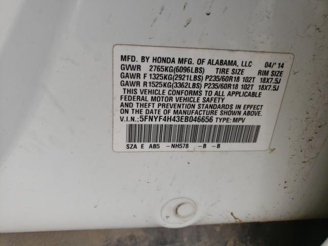 2014 HONDA PILOT EX 5FNYF4H43EB046656