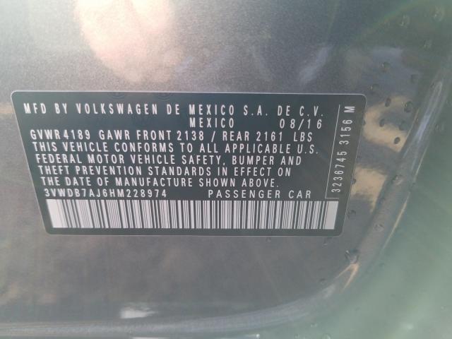 2017 VOLKSWAGEN JETTA 3VWDB7AJ6HM228974