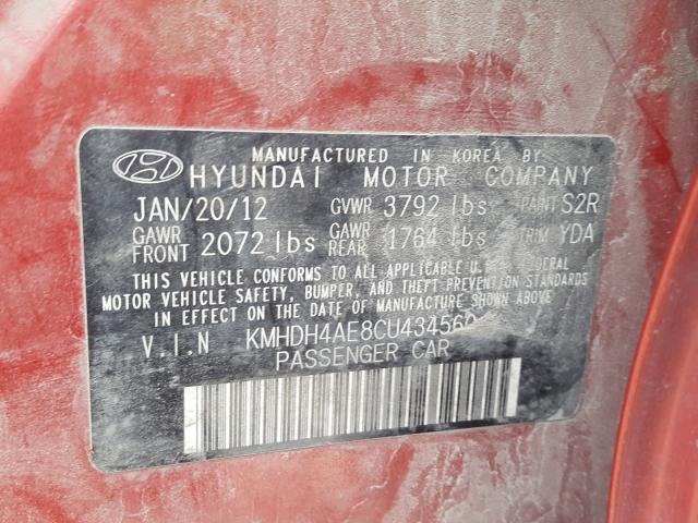 2012 HYUNDAI ELANTRA GL KMHDH4AE8CU434560