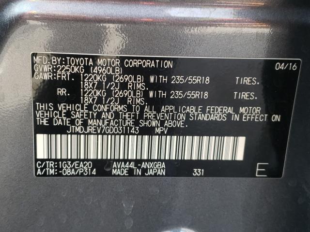 2016 TOYOTA RAV4 HV LI - JTMDJREV7GD031143