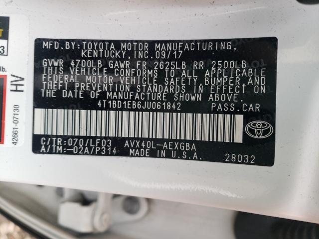 2018 TOYOTA AVALON HYB 4T1BD1EB6JU061842