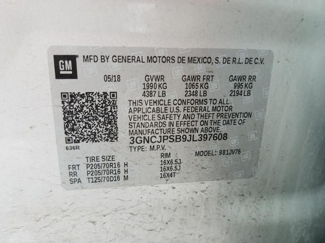 2018 CHEVROLET TRAX 1LT 3GNCJPSB9JL397608