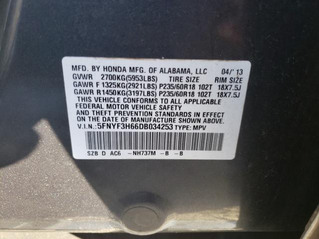 2013 HONDA PILOT EXL 5FNYF3H66DB034253