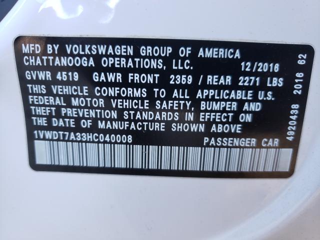 2017 VOLKSWAGEN PASSAT R-L 1VWDT7A33HC040008