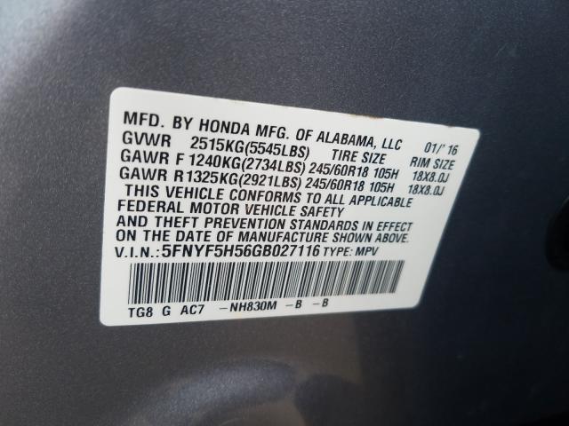 2016 HONDA PILOT EXL 5FNYF5H56GB027116