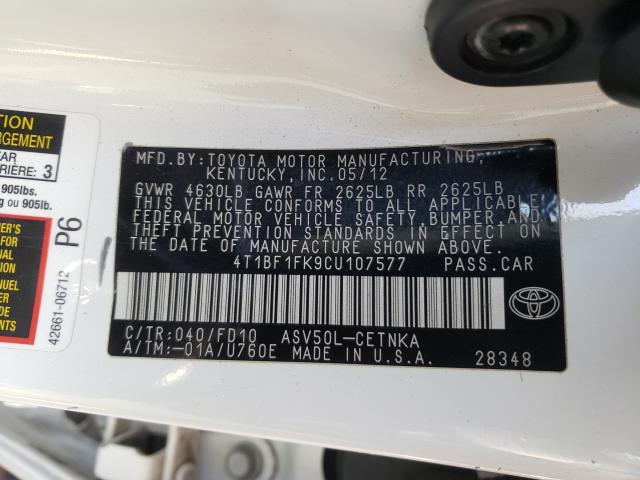 2012 TOYOTA CAMRY BASE 4T1BF1FK9CU107577
