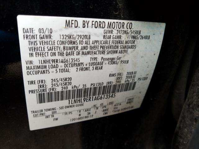 2010 LINCOLN MKS 1LNHL9ER1AG613545