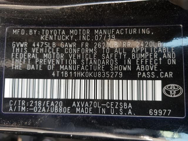 2019 TOYOTA CAMRY L - 4T1B11HK0KU835279