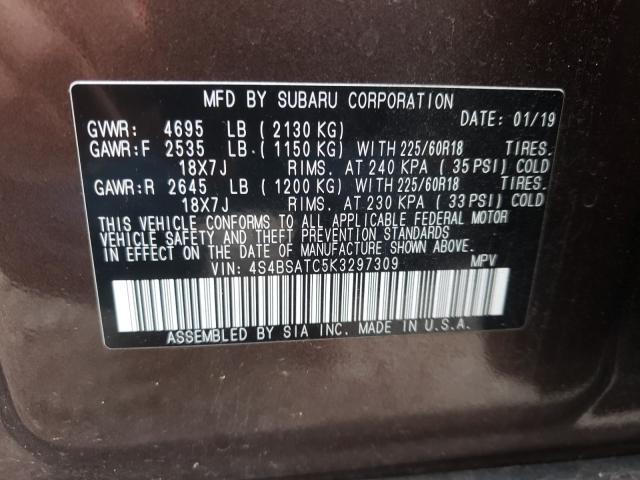 2019 SUBARU OUTBACK TO 4S4BSATC5K3297309
