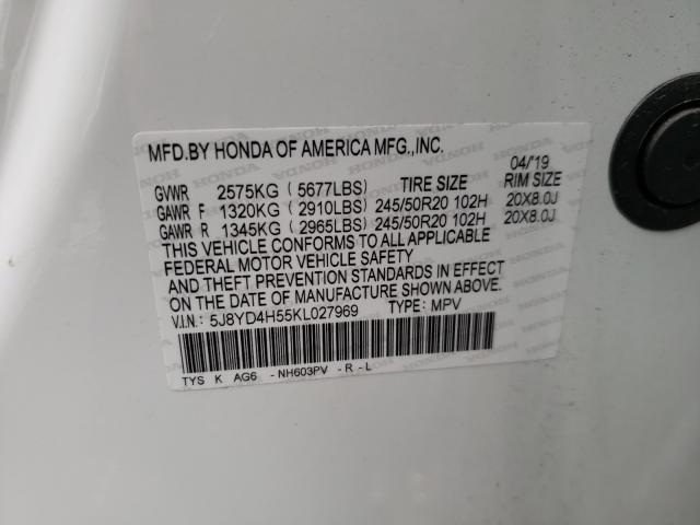 2019 ACURA MDX TECHNO 5J8YD4H55KL027969