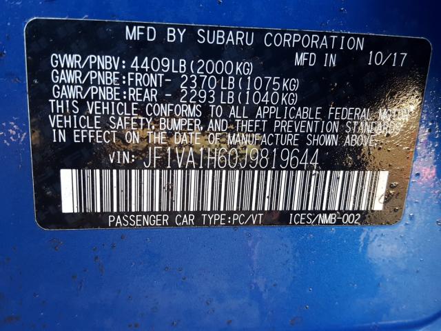 2018 SUBARU WRX LIMITE JF1VA1H60J9819644