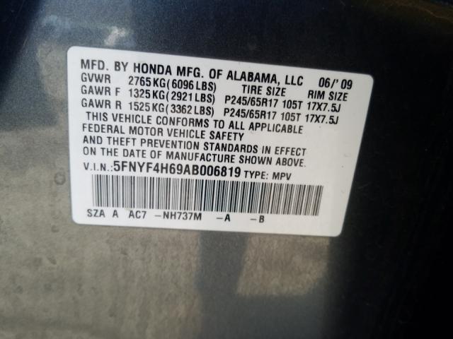 2010 HONDA PILOT EXL 5FNYF4H69AB006819