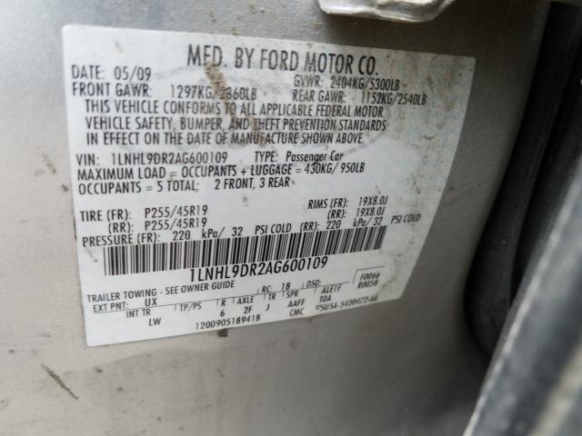 2010 LINCOLN MKS 1LNHL9DR2AG600109