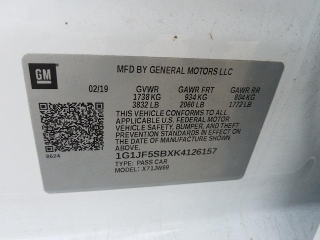 2019 CHEVROLET SONIC PREM 1G1JF5SBXK4126157