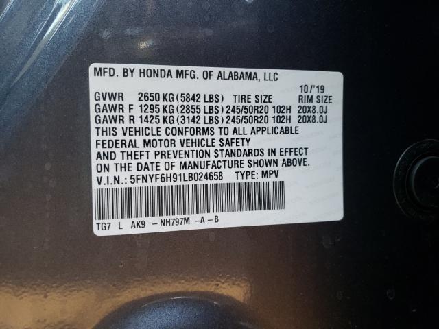 2020 HONDA PILOT TOUR 5FNYF6H91LB024658