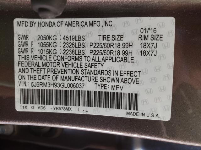 2016 HONDA CR-V 5J6RM3H93GL006037