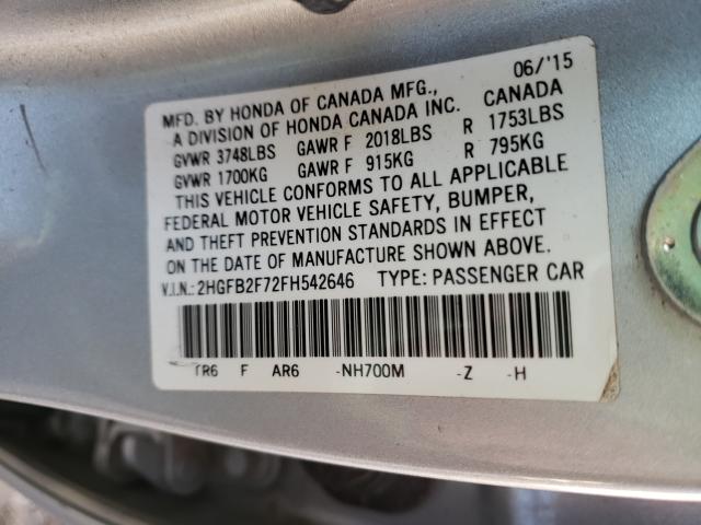 2015 HONDA CIVIC SE 2HGFB2F72FH542646
