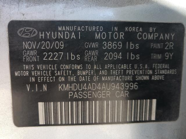 2010 HYUNDAI ELANTRA KMHDU4AD4AU943996