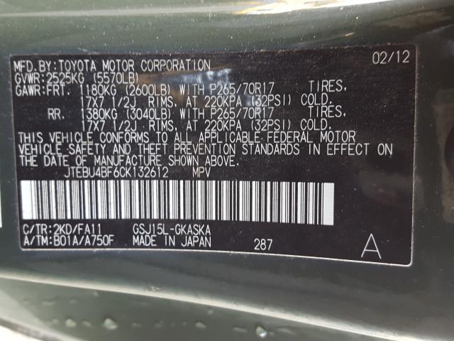 2012 TOYOTA FJ CRUISER JTEBU4BF6CK132612