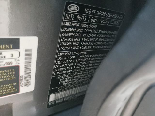 2016 LAND ROVER RANGE ROVE SALGS2KF0GA256870