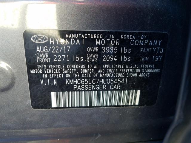 2017 HYUNDAI IONIQ BLUE KMHC65LC7HU054541