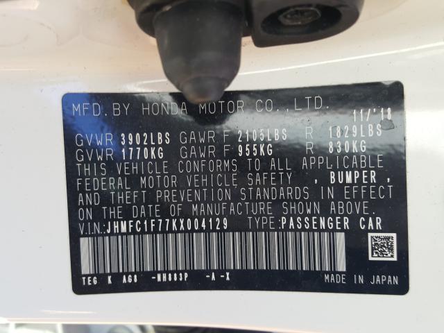 2019 HONDA CIVIC EXL JHMFC1F77KX004129