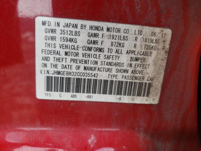 2012 HONDA FIT JHMGE8H32CC035542