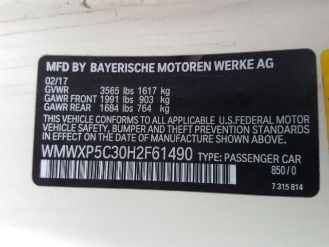 2017 MINI COOPER WMWXP5C30H2F61490