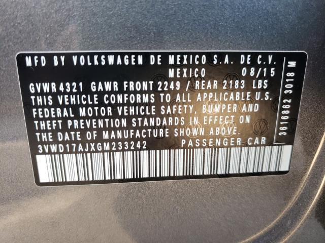 2016 VOLKSWAGEN JETTA SPOR 3VWD17AJXGM233242