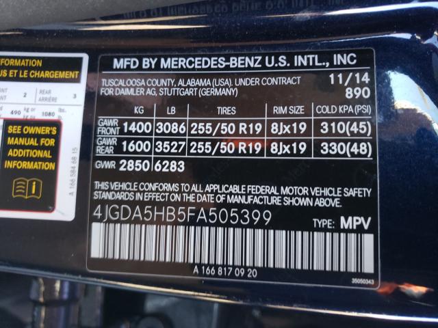 2015 MERCEDES-BENZ ML 350 4MA 4JGDA5HB5FA505399