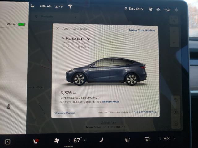 2020 TESLA MODEL Y 5YJYGDEE6LF054211