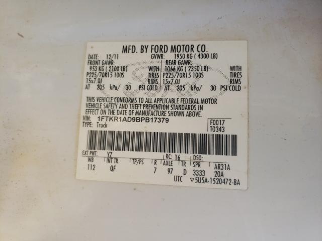 2011 FORD RANGER 1FTKR1AD9BPB17379