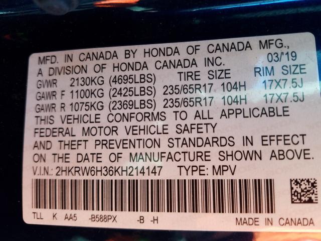2019 HONDA CR-V LX 2HKRW6H36KH214147