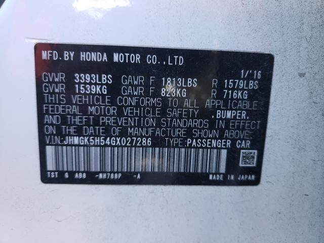 2016 HONDA FIT LX JHMGK5H54GX027286