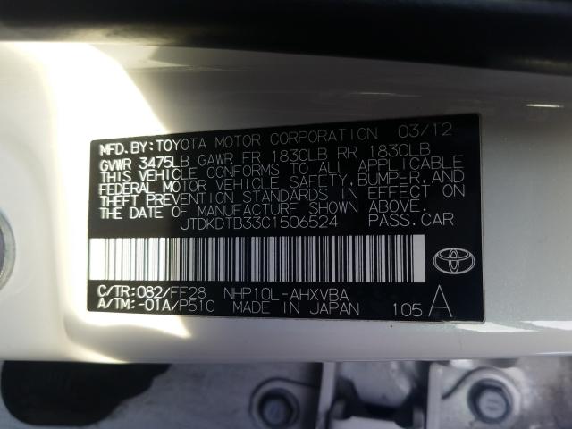 2012 TOYOTA PRIUS C JTDKDTB33C1506524