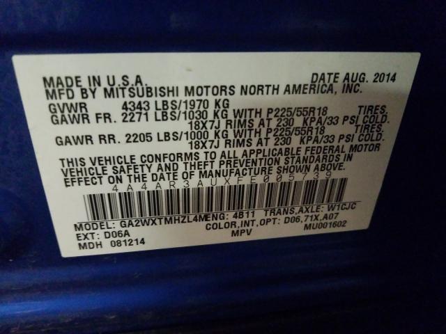 2015 MITSUBISHI OUTLANDER 4A4AR3AUXFE005739
