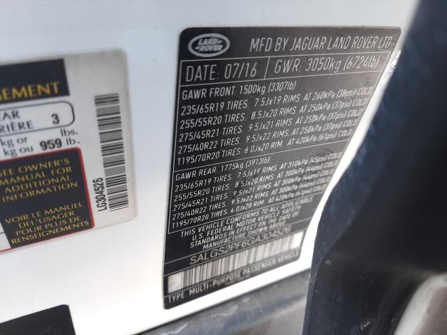 2016 LAND ROVER RANGE ROVE SALGS2PF6GA304526