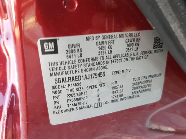 2010 BUICK ENCLAVE CX 5GALRAED1AJ179456