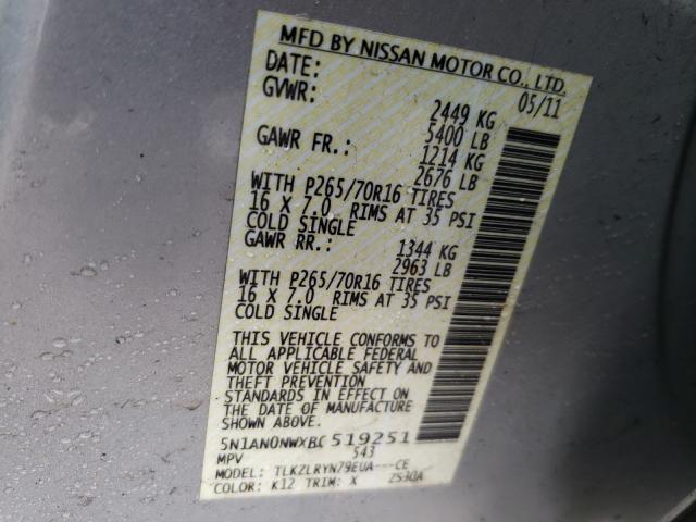 2011 NISSAN XTERRA OFF 5N1AN0NWXBC519251