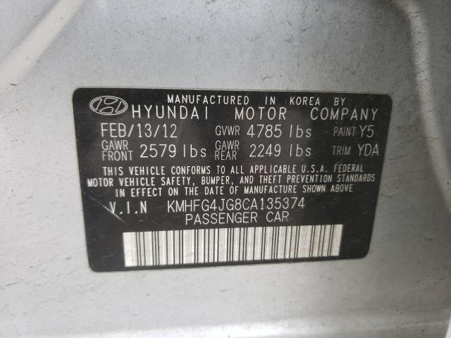 2012 HYUNDAI AZERA GLS KMHFG4JG8CA135374