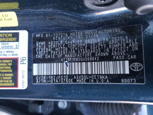 2016 TOYOTA CAMRY 4T1BF1FK0GU568642
