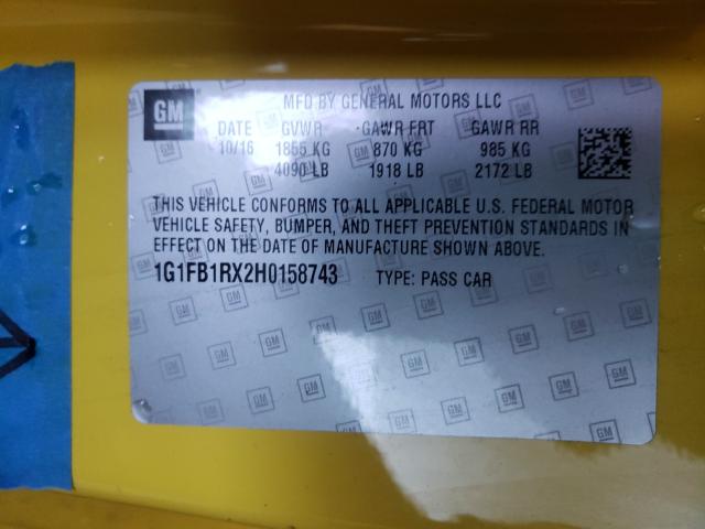 2017 CHEVROLET CAMARO LT 1G1FB1RX2H0158743