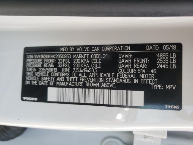2019 VOLVO XC40 T5 MO YV4162UK4K2050950