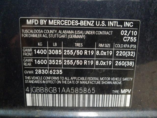 2010 MERCEDES-BENZ ML 350 4MA 4JGBB8GB1AA585865