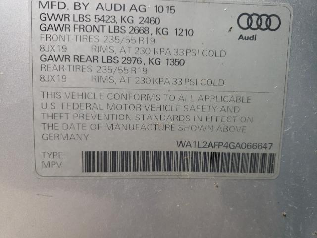 2016 AUDI Q5 PREMIUM WA1L2AFP4GA066647