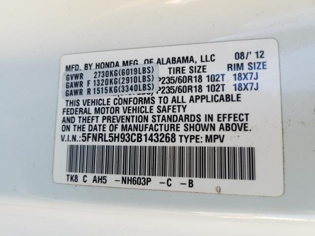 2012 HONDA ODYSSEY TO 5FNRL5H93CB143268