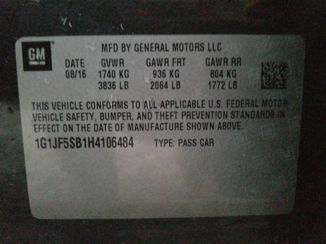 2017 CHEVROLET SONIC PREM 1G1JF5SB1H4106484